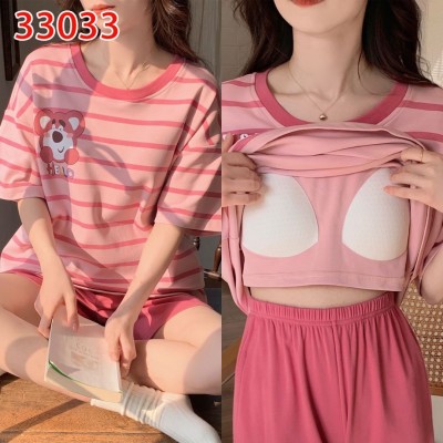 2024新款带胸垫睡衣女夏季短袖棉甜美短裤高颜值家居服套装双层图4