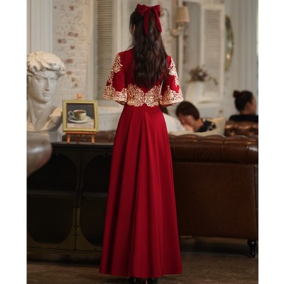 敬酒服新娘旗袍夏季结婚订婚回门礼服女中式秀禾服酒红色长款显瘦图4