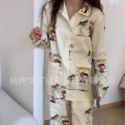 韩版春秋新款睡衣女全棉家居服史努比卡通可爱睡衣套装可外穿图4