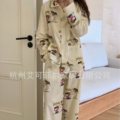 韩版春秋新款睡衣女全棉家居服史努比卡通可爱睡衣套装可外穿图5