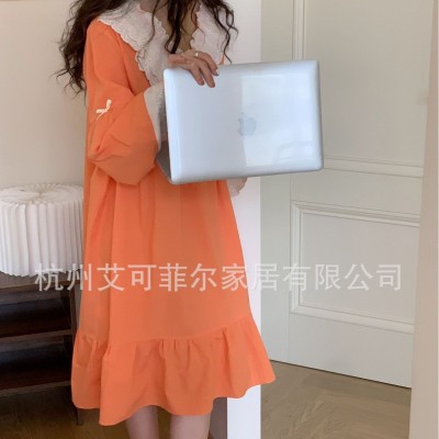 棉家居服韩版睡衣女V领纯棉印花宽松薄款春秋娃娃领蕾丝家居服图3