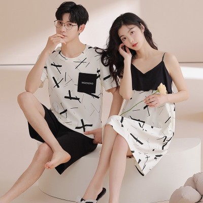 吊带睡裙夏季纯棉甜美女短袖睡衣情侣可爱卡通薄款女士家居服批发图5