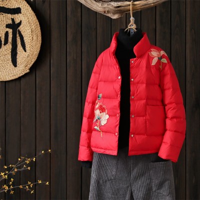 2021秋冬新文艺刺绣轻薄款羽绒服女士短款立领中国民族风宽松外套图4