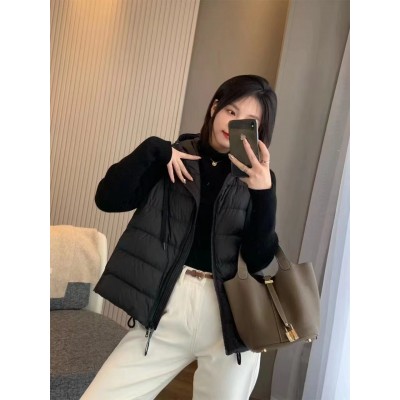 轻薄羽绒服女2023秋冬季新款针织袖连帽拼接90白鸭绒卫衣短款外套图3