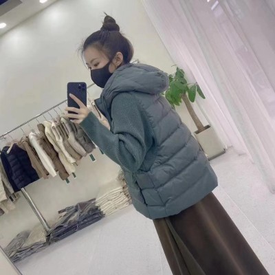轻薄羽绒服女2023秋冬季新款针织袖连帽拼接90白鸭绒卫衣短款外套图4