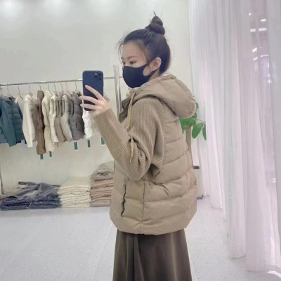 轻薄羽绒服女2023秋冬季新款针织袖连帽拼接90白鸭绒卫衣短款外套图5