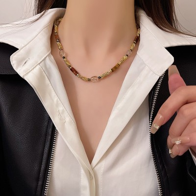 中式复古美拉德串珠项链女小众设计高级感锁骨链天然虎眼石毛衣链图4