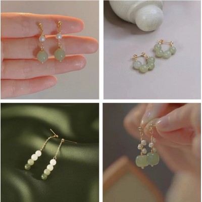 复古新中式和田耳环简约汉服小众设计耳钉新款独特耳饰无耳洞耳夹图5