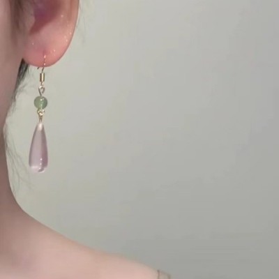 碧玉粉黛/新中式复古耳坠小众高级感耳饰女国风国潮气质水滴耳夹图2