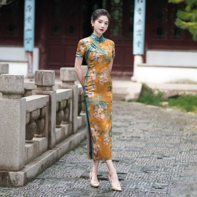 夏新款中国风修身复古时尚优雅大方长款短袖旗袍230330001图2