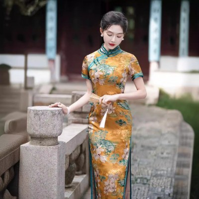 夏新款中国风修身复古时尚优雅大方长款短袖旗袍230330001图5