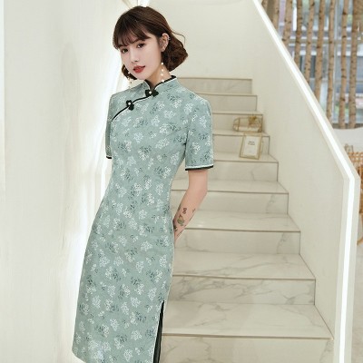 新款棉麻旗袍女小清新改良中国风连衣裙修身显瘦中长单层旗袍图2