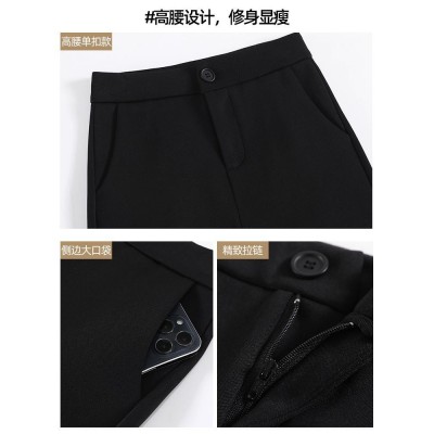 微喇叭裤子女春秋季2024年新款休闲高腰直筒显瘦黑色西装马蹄裤图2