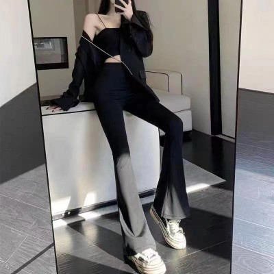 口袋喇叭裤收腹束腰芭比裤女夏季薄款打底裤高腰鲨鱼裤微喇紧身裤图3