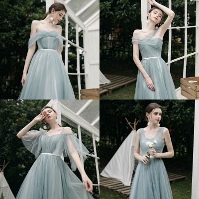 新款森系姐妹伴娘裙婚纱礼服女水绿色演出毕业长款网纱晚礼服图2