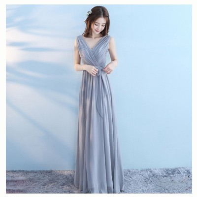 伴娘服姐妹服新款显瘦姐妹服闺蜜装无袖深V领伴娘礼服女批发图5