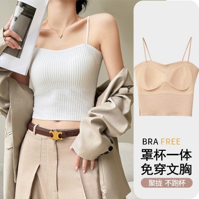 夏季吊带带胸垫一体杯女西装内搭打底无痕小背心外穿美背裹胸抹胸图5
