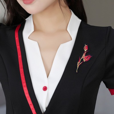 足浴足疗工作服空姐装套装性感沐足技师服桑拿服装8217-1短袖套裙图5