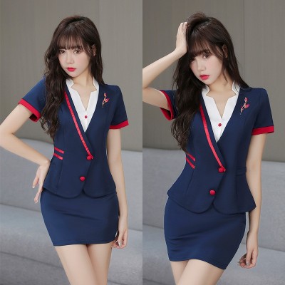足浴足疗工作服空姐装套装性感沐足技师服桑拿服装8217-1短袖套裙图1