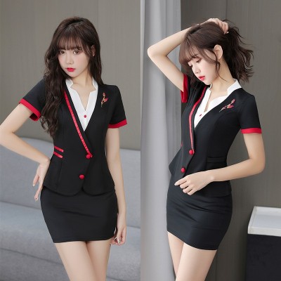 足浴足疗工作服空姐装套装性感沐足技师服桑拿服装8217-1短袖套裙图2