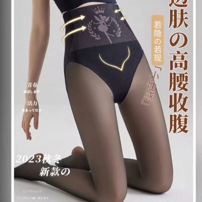 抖音爆款花仙子黑丝透肤水光袜收腹提臀加绒光腿神器女士外穿袜裤图3