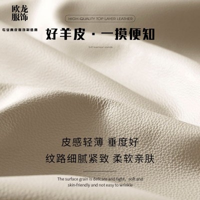 海宁工厂时尚绵羊皮皮衣女真皮甜美翻领秋冬外套美拉德皮夹克定制图4
