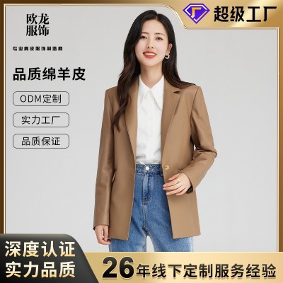 海宁工厂真皮皮衣女美拉德绵羊皮时尚外套长款百搭休闲皮夹克定制图5
