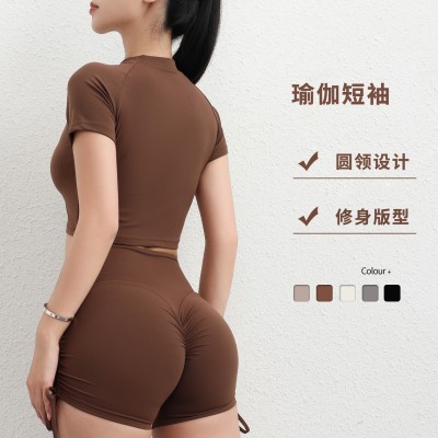 夏瑜伽服女圆领修身女T恤运动健身服修身透气速干运动上衣女图2