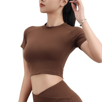 夏瑜伽服女圆领修身女T恤运动健身服修身透气速干运动上衣女图5