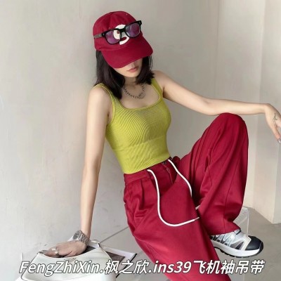 枫之欣ins39飞机袖方领螺纹美背内衣吊带裹胸女士背心亲肤百搭图3