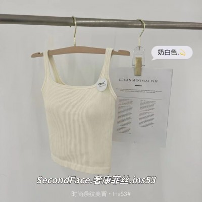奢康菲丝~ins53经典中长款时尚条纹固定杯吊带背心舒适白搭图3