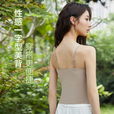 冰丝无痕美背吊带背心女带胸垫防走光夏季内搭时尚抹胸打底上衣薄图3