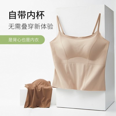 冰丝无痕美背吊带背心女带胸垫防走光夏季内搭时尚抹胸打底上衣薄图2