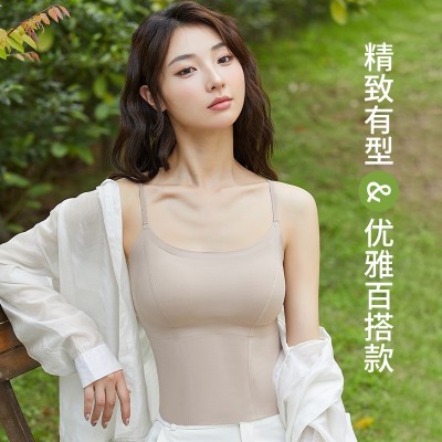 冰丝无痕美背吊带背心女带胸垫防走光夏季内搭时尚抹胸打底上衣薄图4