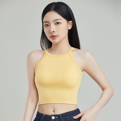 纯棉抹胸女士挂脖美背固定杯打底运动背心式带胸垫防走光少女文胸图2