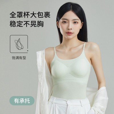 冰丝无痕吊带女免穿文胸一体式防走光内搭外穿吊带小背心夏季薄款图3
