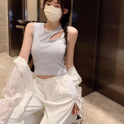 辣妹不规则镂空背心少女一体胸垫设计感别致内搭外穿纯棉抹胸上衣图4