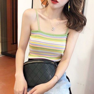 龙胜夏季性感辣妹彩色条纹美背针织小吊带背心女内搭外穿短款上衣图2