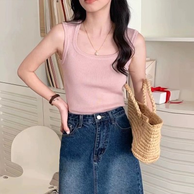 龙胜夏装方领露肚脐针织吊带条纹背心短款甜辣打底衫内搭小个子女图2