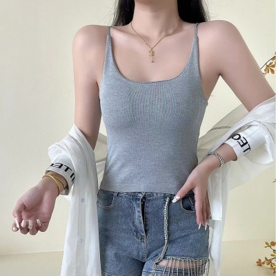 简约纯色百搭带胸垫吊带背心女新款韩版修身美背内衣一体打底裹胸图5