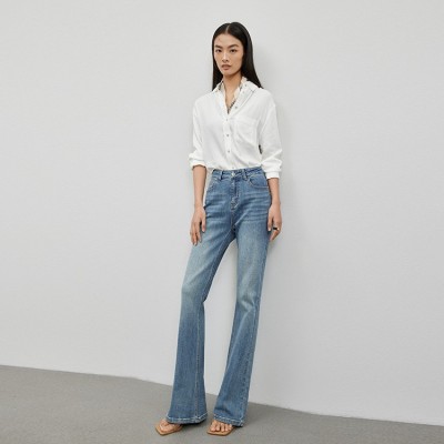 HEY+JEANS高端设计感复古牛仔裤女春秋新款高腰显瘦显高微喇长裤图3