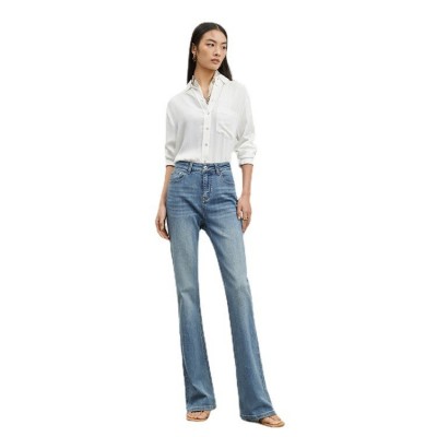 HEY+JEANS高端设计感复古牛仔裤女春秋新款高腰显瘦显高微喇长裤图5