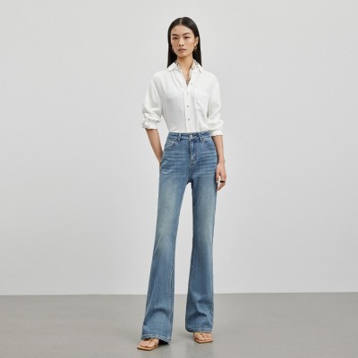 HEY+JEANS高端设计感复古牛仔裤女春秋新款高腰显瘦显高微喇长裤图2