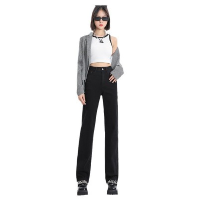 HEY+JEANS超柔复古直筒弹力牛仔裤女2024春秋新款高腰显瘦拖地裤图5