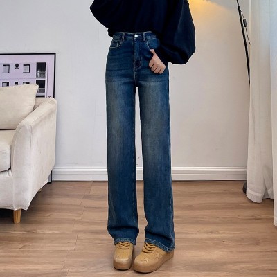 HEY+JEANS超柔复古直筒弹力牛仔裤女2024春秋新款高腰显瘦拖地裤图3