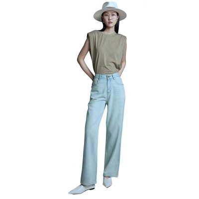 HEY+JEANS高端超柔软复古牛仔裤女春季新款高腰宽松显瘦阔腿长裤图5