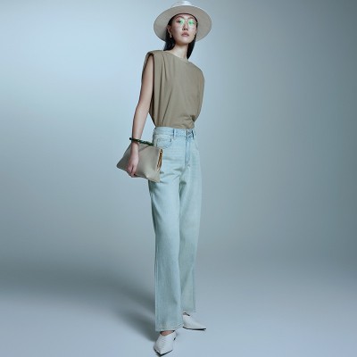 HEY+JEANS高端超柔软复古牛仔裤女春季新款高腰宽松显瘦阔腿长裤图3