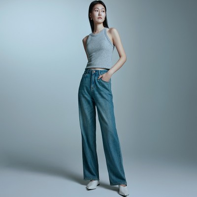 HEY+JEANS高端超柔软复古牛仔裤女春季新款高腰宽松显瘦阔腿长裤图4