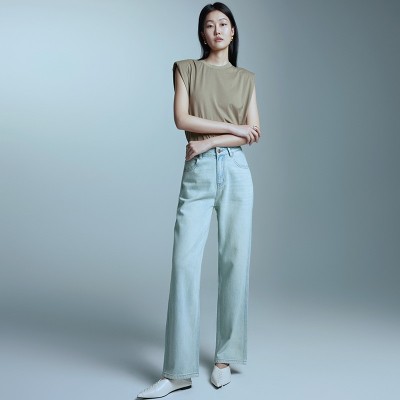 HEY+JEANS高端超柔软复古牛仔裤女春季新款高腰宽松显瘦阔腿长裤图2