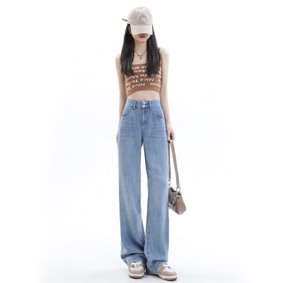 HEY+JEANS窄版天丝牛仔阔腿裤女夏季新款高腰显瘦垂感薄款拖地裤图4